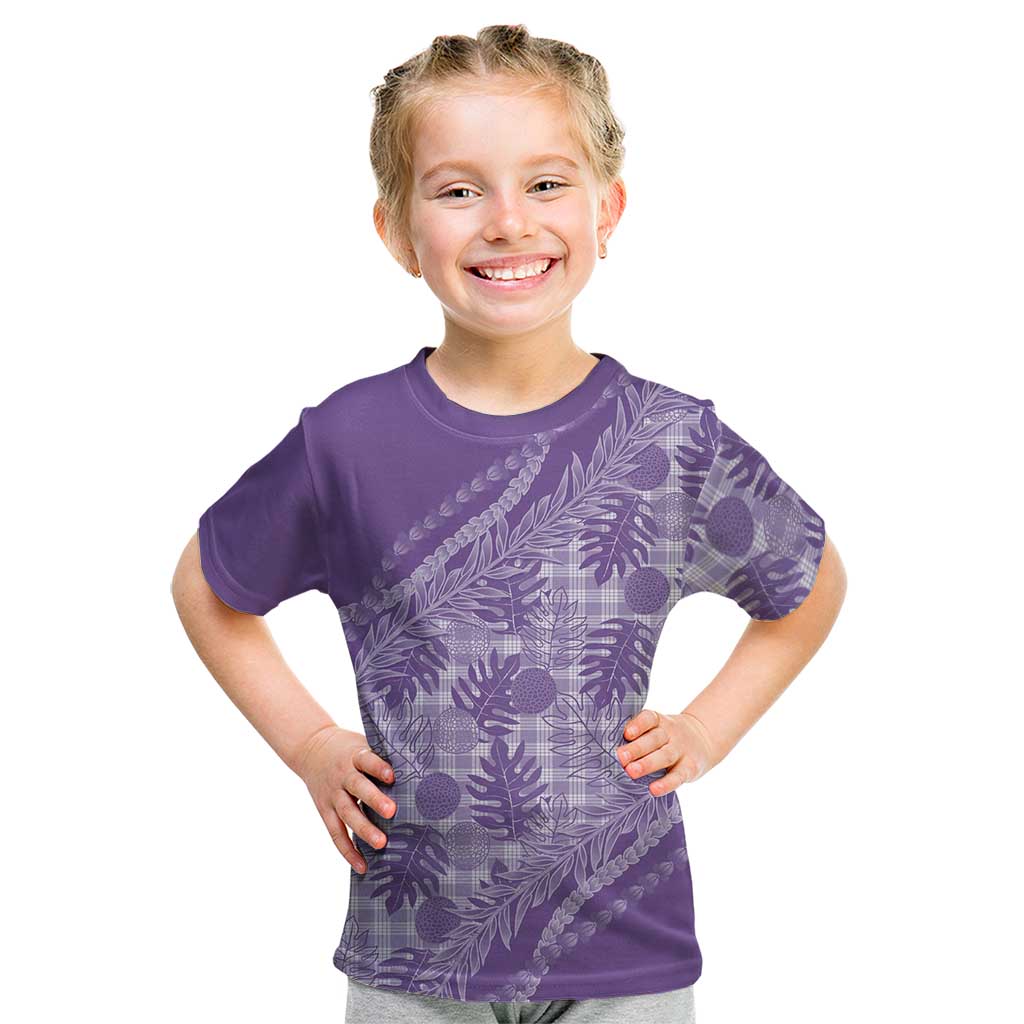 Hawaii Breadfruit Palaka Kid T Shirt Poni Maile Lei LT9 Purple - Polynesian Pride