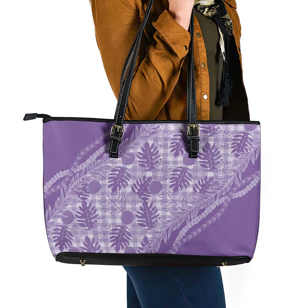 Hawaii Breadfruit Palaka Leather Tote Bag Poni Maile Lei - Polynesian Pride