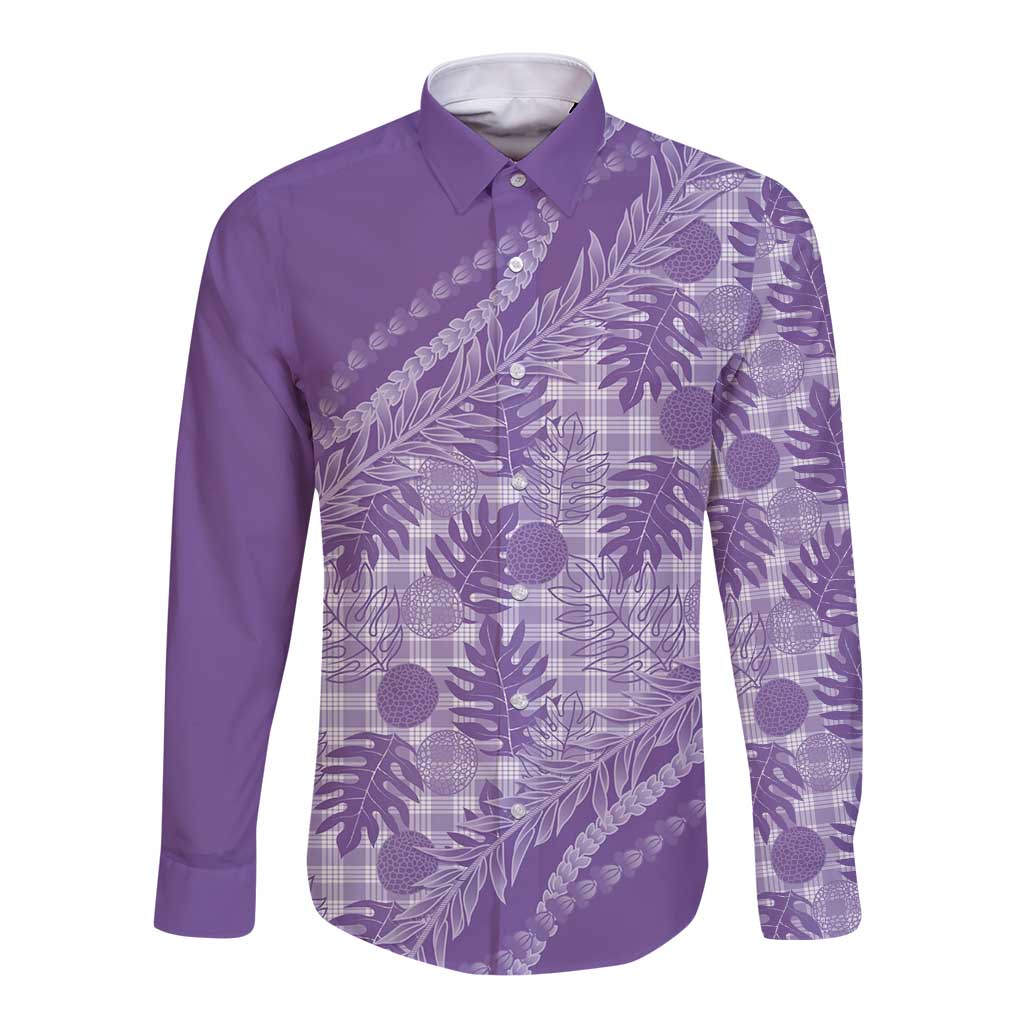 Hawaii Breadfruit Palaka Long Sleeve Button Shirt Poni Maile Lei LT9 Unisex Purple - Polynesian Pride