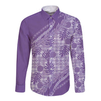 Hawaii Breadfruit Palaka Long Sleeve Button Shirt Poni Maile Lei LT9 Unisex Purple - Polynesian Pride