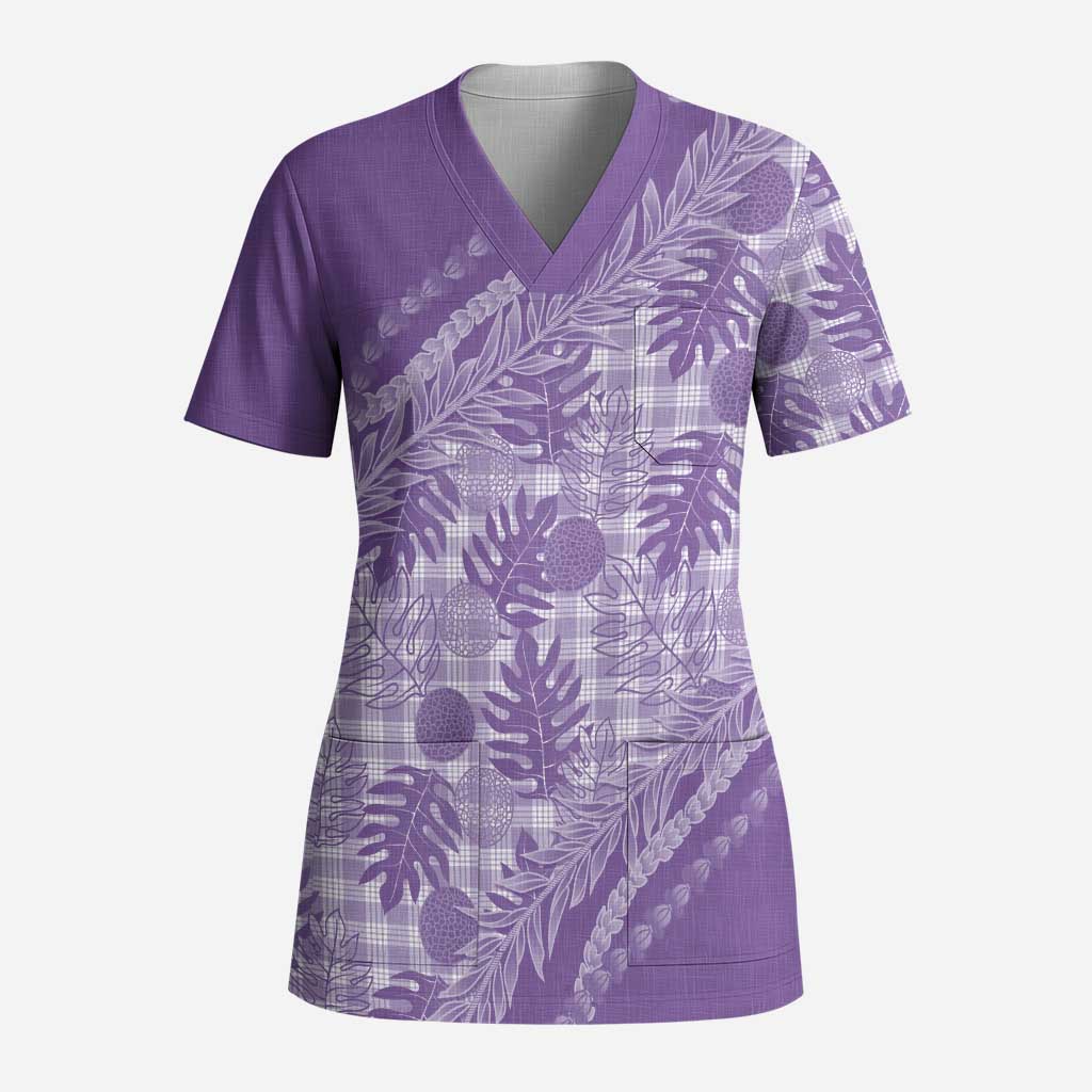 Hawaii Breadfruit Palaka Scrub Top Poni Maile Lei LT9 Adult Purple - Polynesian Pride
