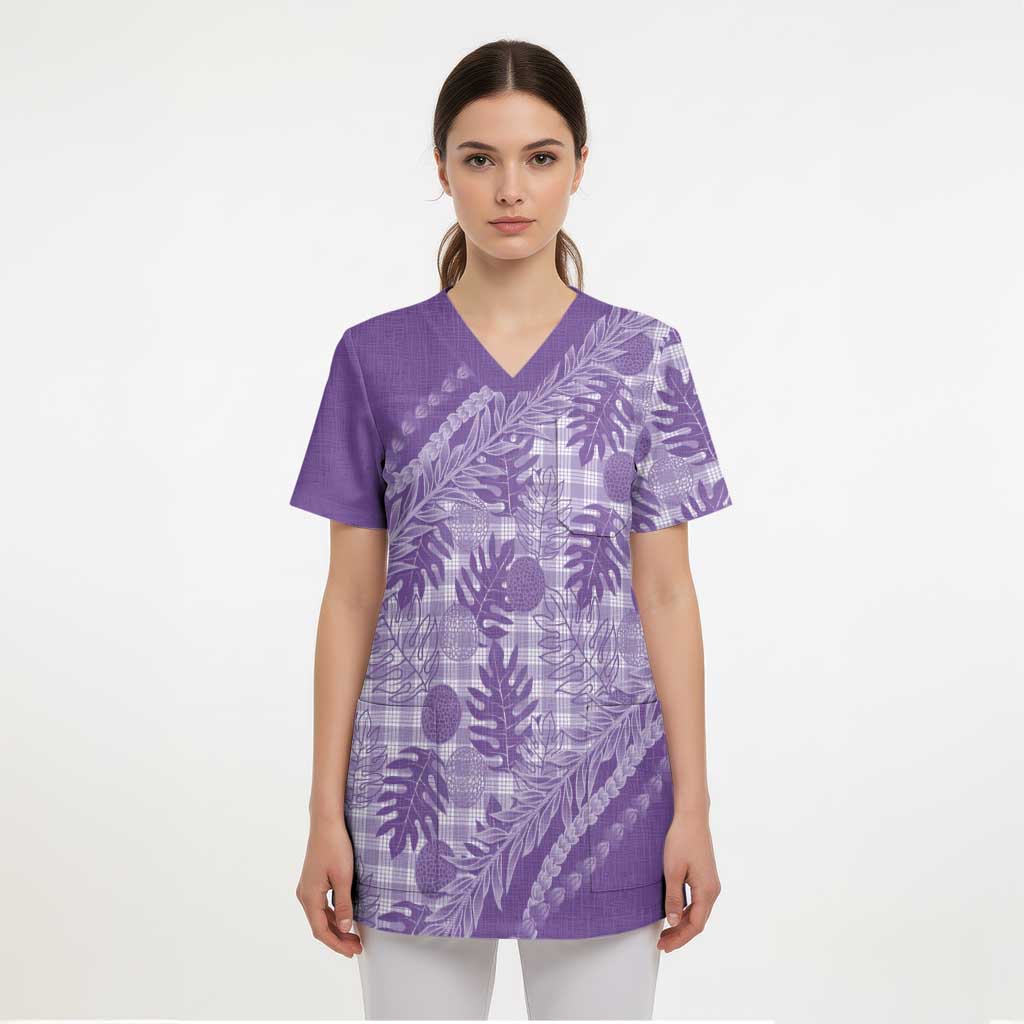 Hawaii Breadfruit Palaka Scrub Top Poni Maile Lei LT9 - Polynesian Pride