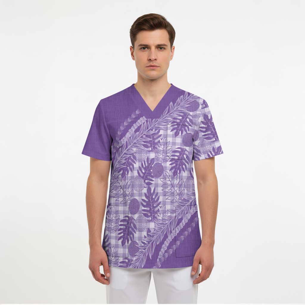 Hawaii Breadfruit Palaka Scrub Top Poni Maile Lei LT9 - Polynesian Pride