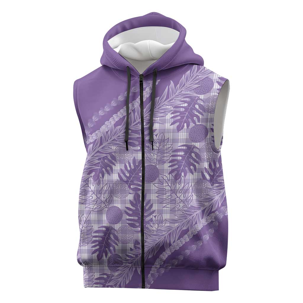 Hawaii Breadfruit Palaka Sleeveless Zip Hoodie Poni Maile Lei LT9 Purple - Polynesian Pride
