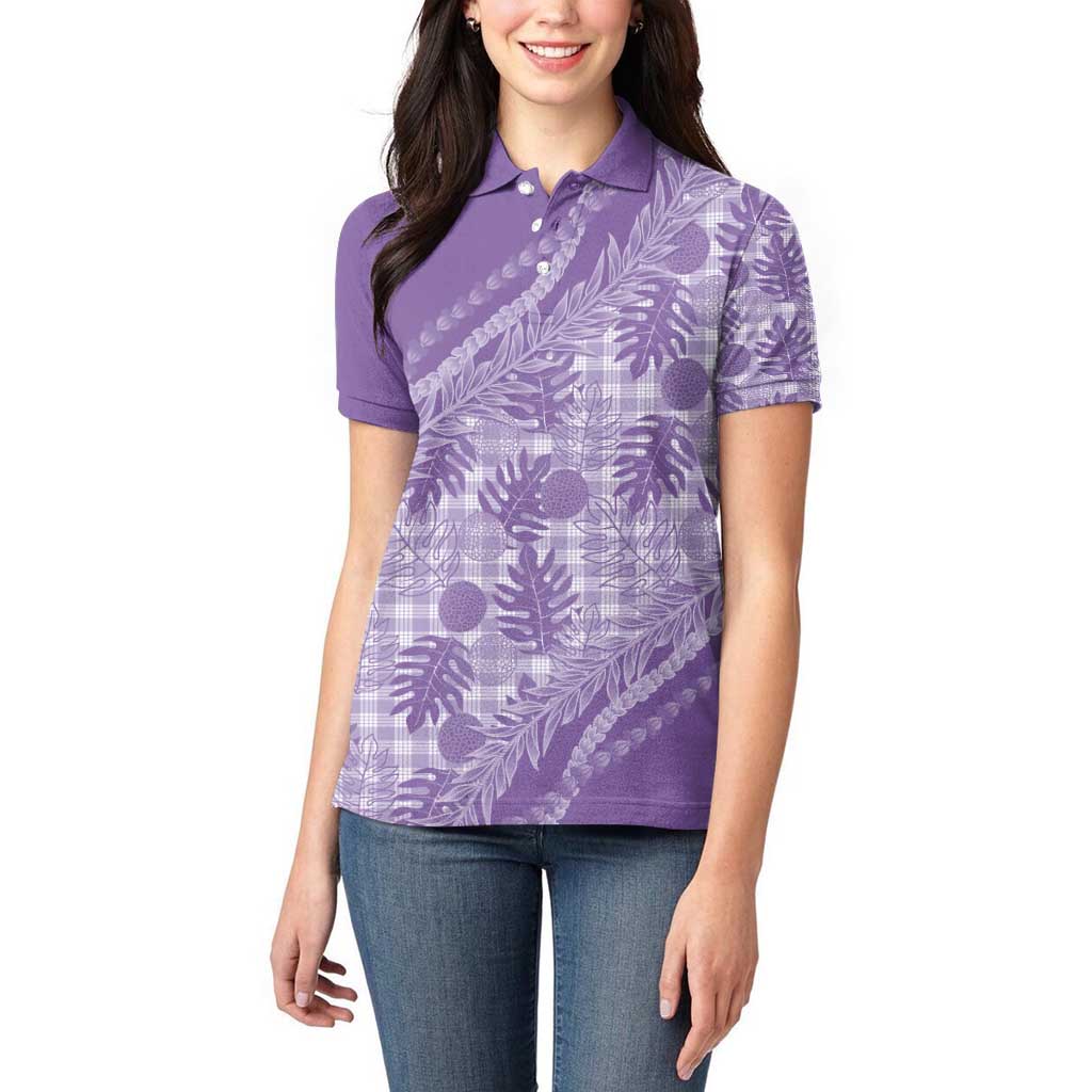 Hawaii Breadfruit Palaka Women Polo Shirt Poni Maile Lei - Polynesian Pride
