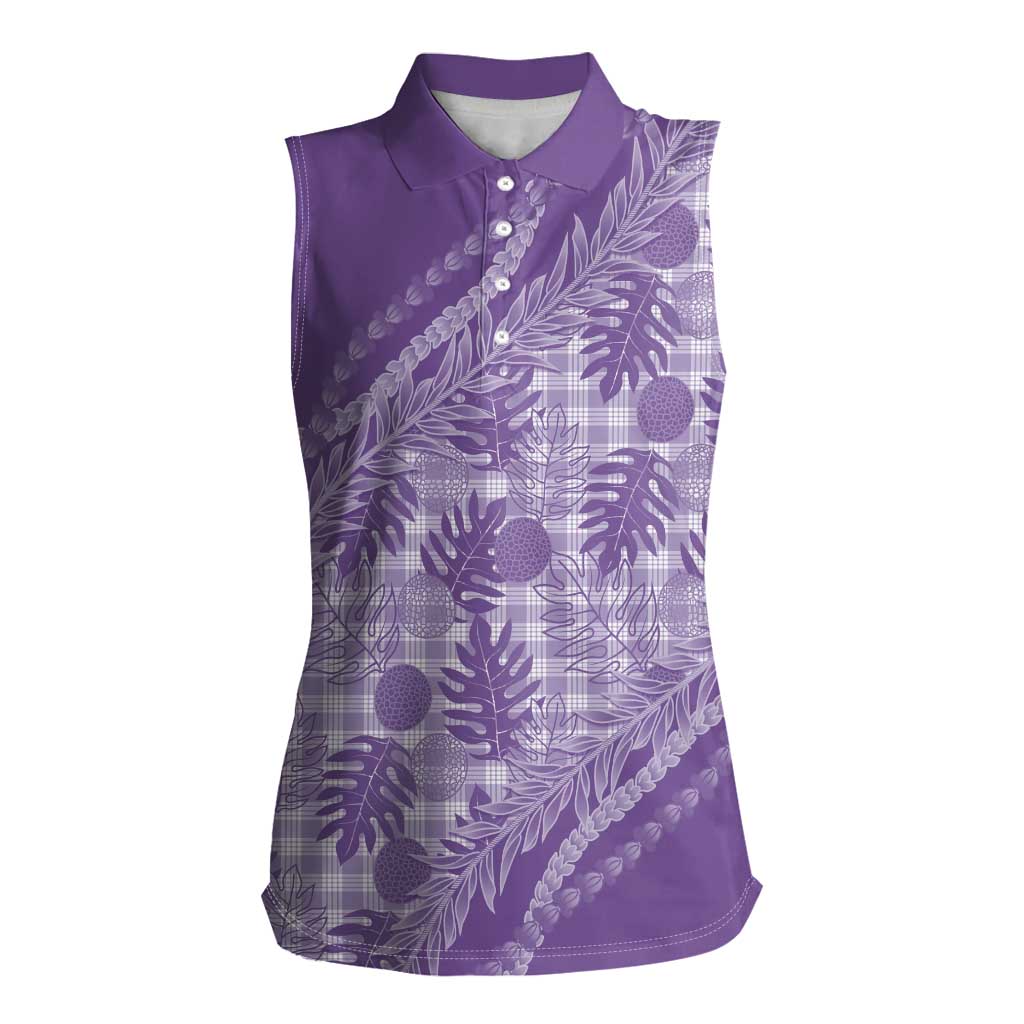 Hawaii Breadfruit Palaka Women Sleeveless Polo Shirt Poni Maile Lei - Polynesian Pride