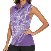 Hawaii Breadfruit Palaka Women Sleeveless Polo Shirt Poni Maile Lei - Polynesian Pride