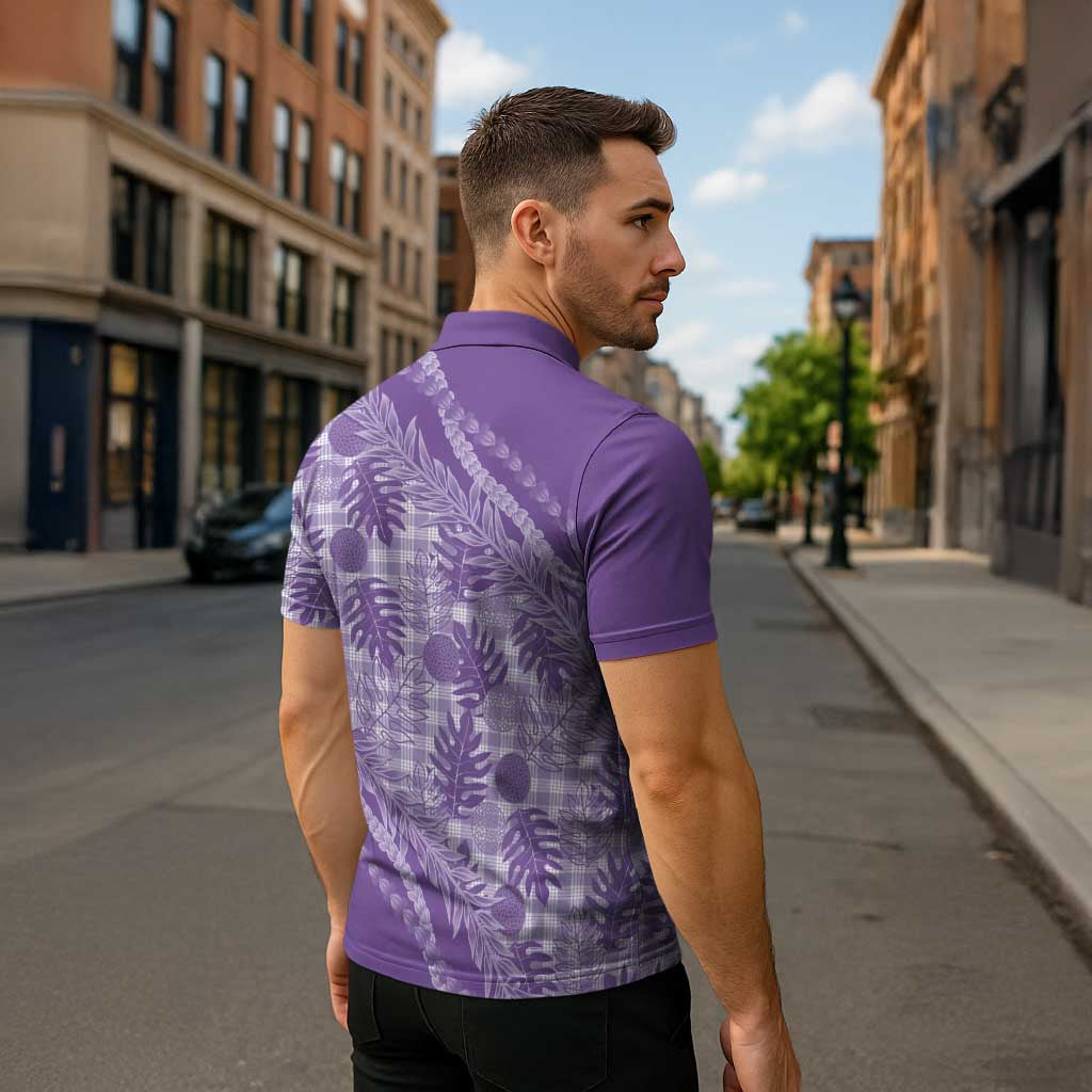 Hawaii Breadfruit Palaka Zipper Polo Shirt Poni Maile Lei - Polynesian Pride