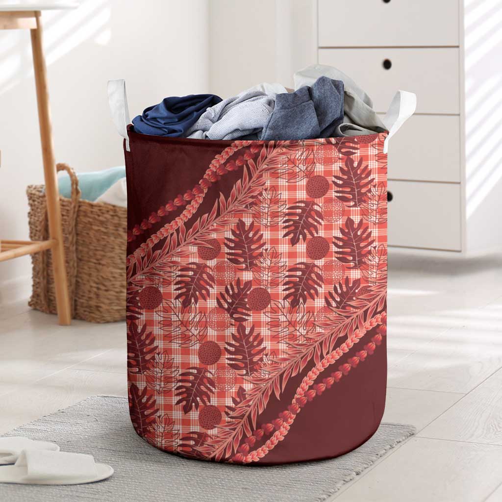 Hawaii Breadfruit Palaka Laundry Basket Ulaula Maile Lei LT9 Red - Polynesian Pride
