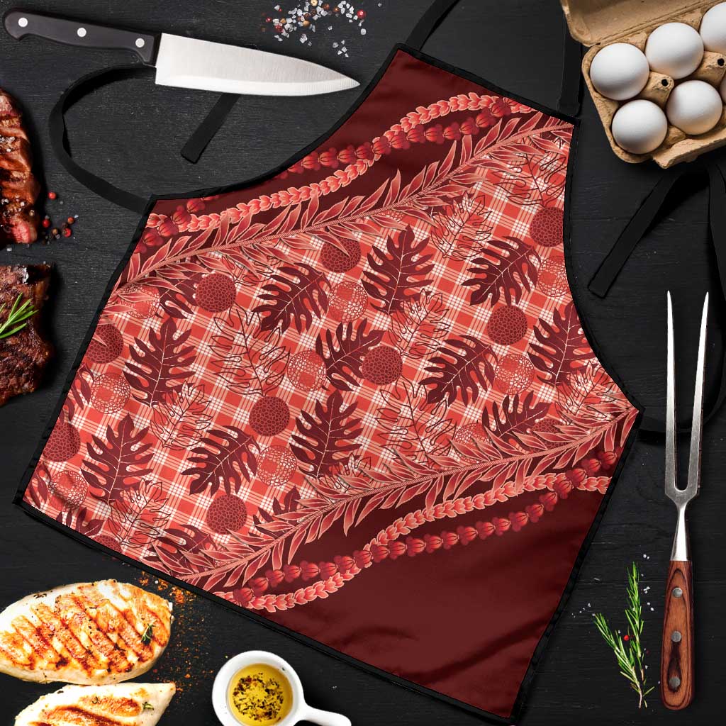 Hawaii Breadfruit Palaka Apron Ulaula Maile Lei LT9 Red - Polynesian Pride
