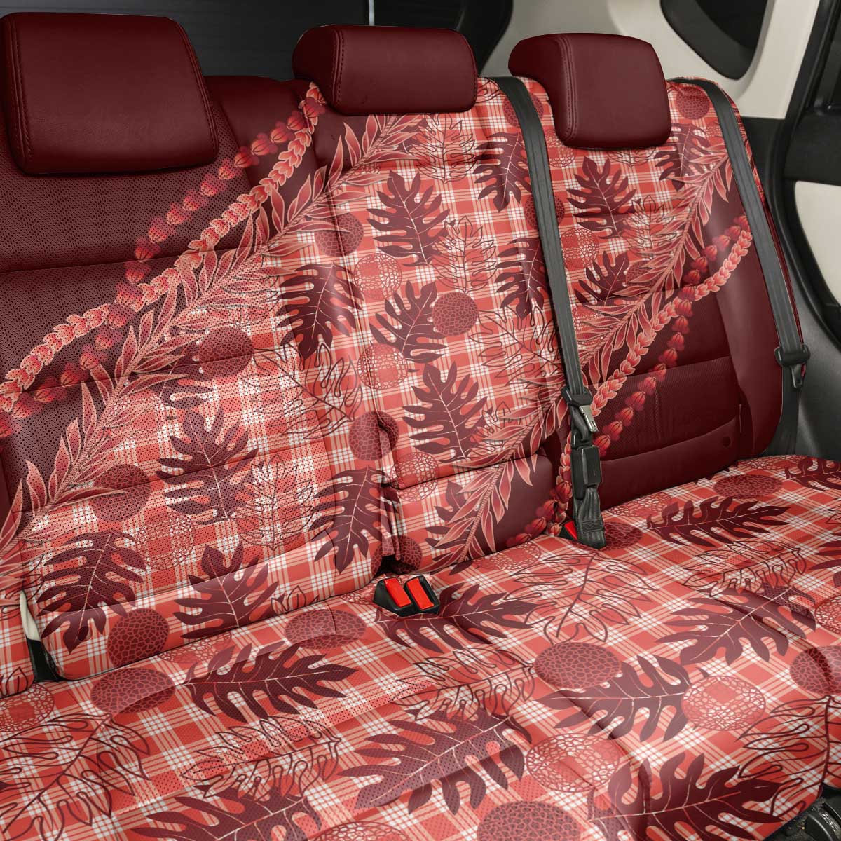 Hawaii Breadfruit Palaka Back Car Seat Cover Ulaula Maile Lei LT9 - Polynesian Pride