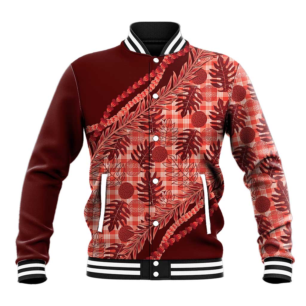 Hawaii Breadfruit Palaka Baseball Jacket Ulaula Maile Lei LT9 Unisex Red - Polynesian Pride