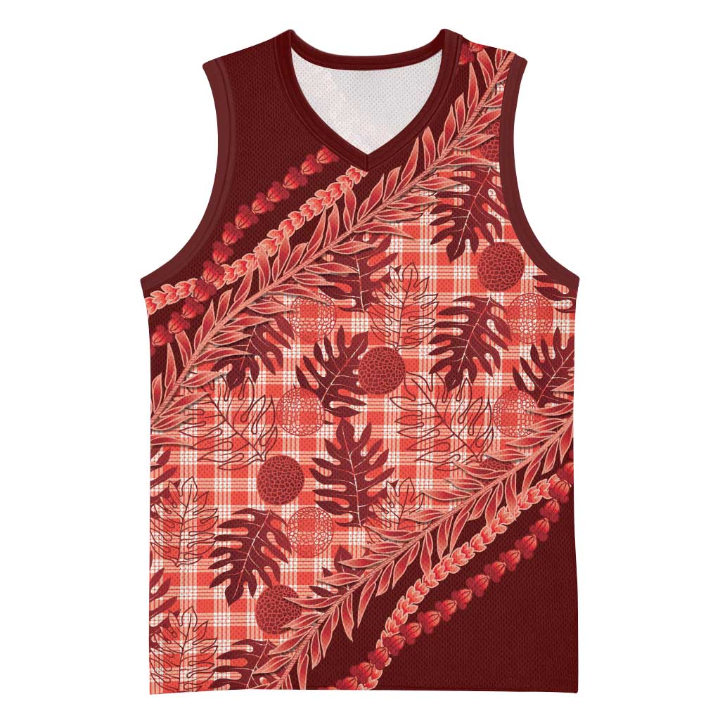 Hawaii Breadfruit Palaka Basketball Jersey Ulaula Maile Lei LT9 Unisex Red - Polynesian Pride