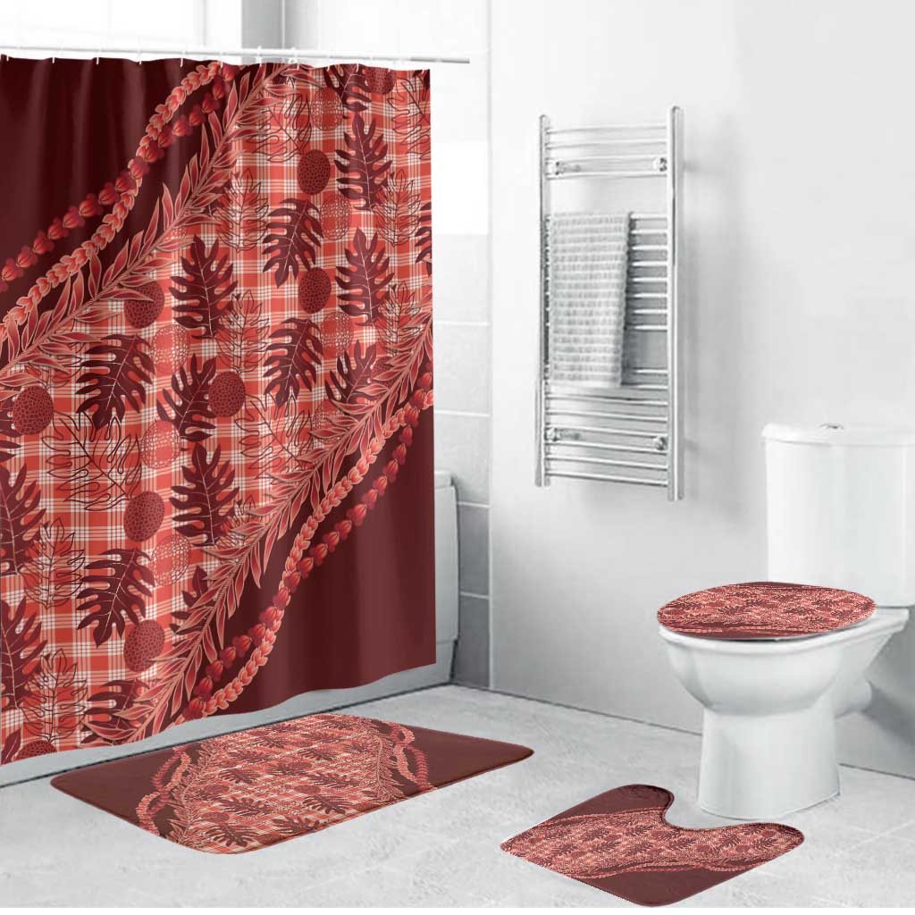 Hawaii Breadfruit Palaka Bathroom Set Ulaula Maile Lei - Polynesian Pride