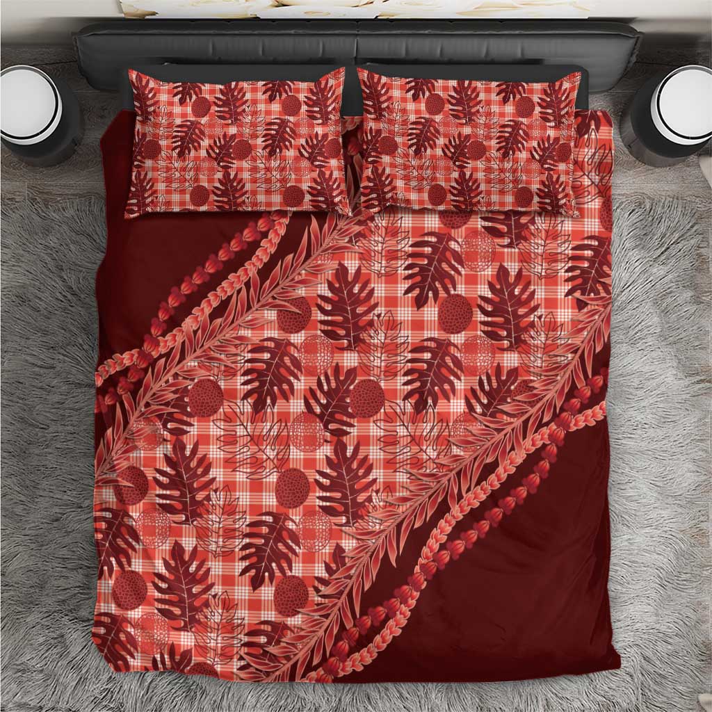 Hawaii Breadfruit Palaka Bedding Set Ulaula Maile Lei - Polynesian Pride