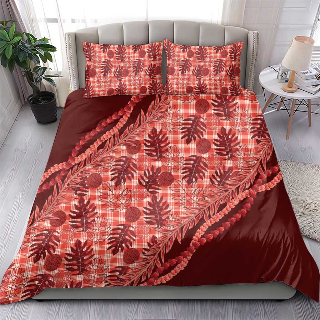 Hawaii Breadfruit Palaka Bedding Set Ulaula Maile Lei - Polynesian Pride