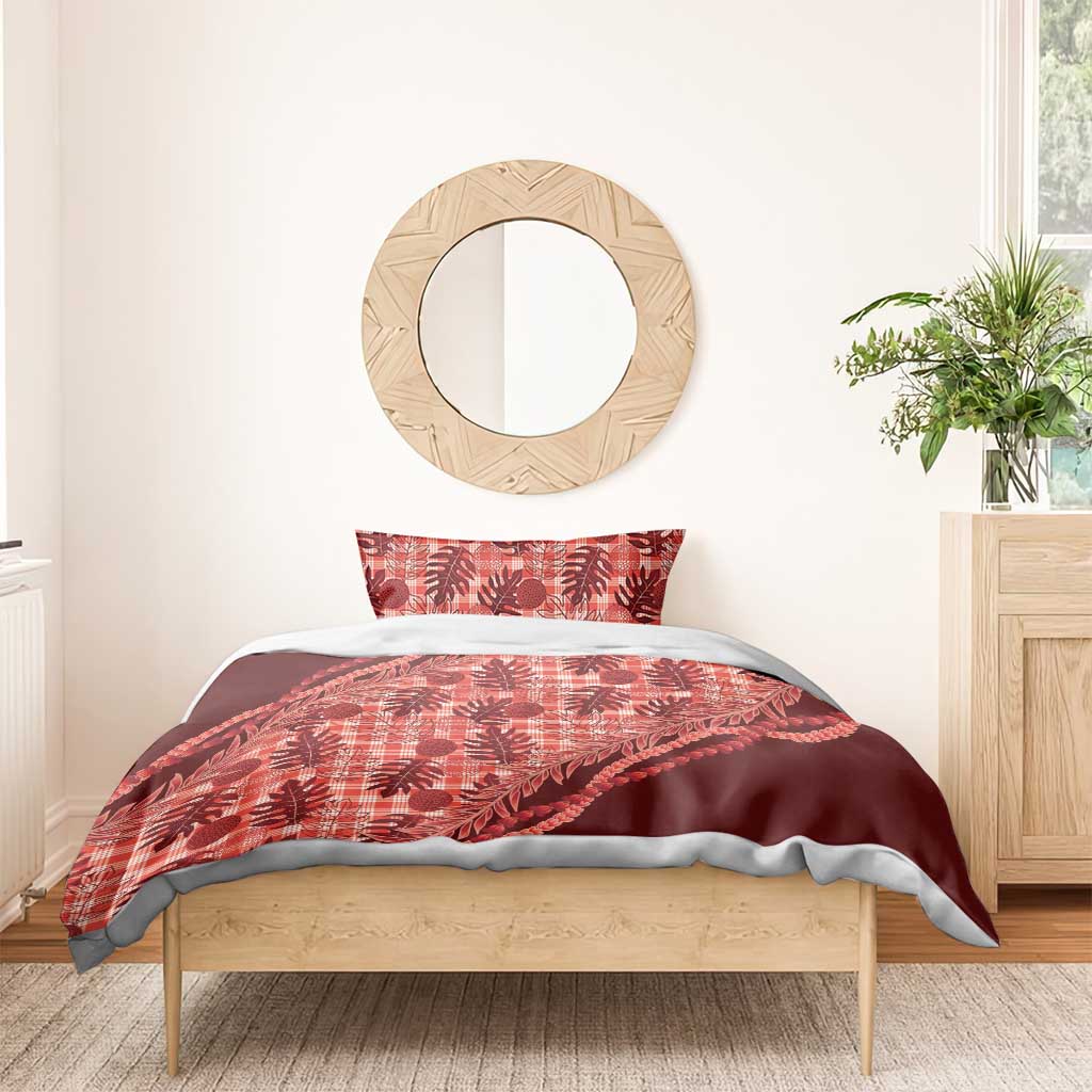 Hawaii Breadfruit Palaka Bedding Set Ulaula Maile Lei - Polynesian Pride