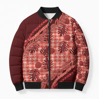 Hawaii Breadfruit Palaka Bomber Puffer Jacket Ulaula Maile Lei LT9 Unisex Red - Polynesian Pride
