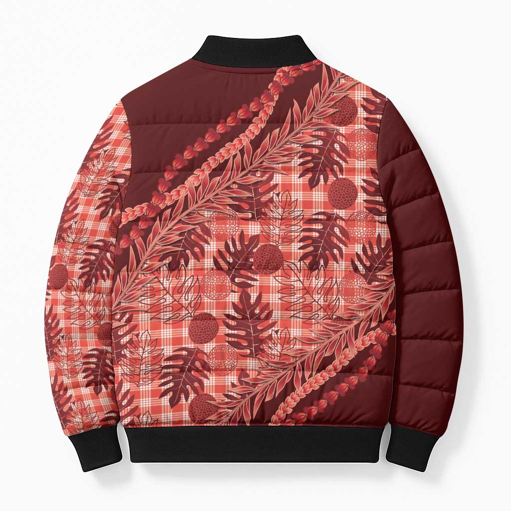 Hawaii Breadfruit Palaka Bomber Puffer Jacket Ulaula Maile Lei LT9 - Polynesian Pride