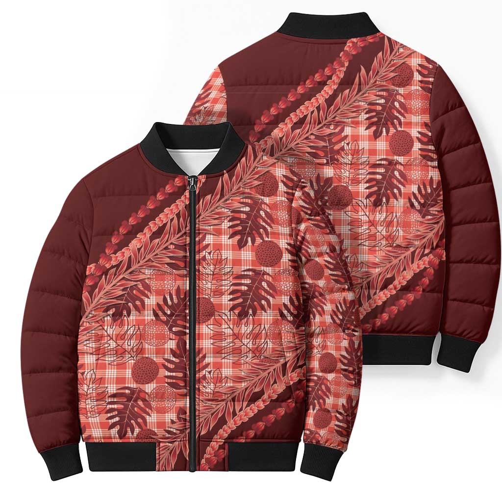 Hawaii Breadfruit Palaka Bomber Puffer Jacket Ulaula Maile Lei LT9 - Polynesian Pride