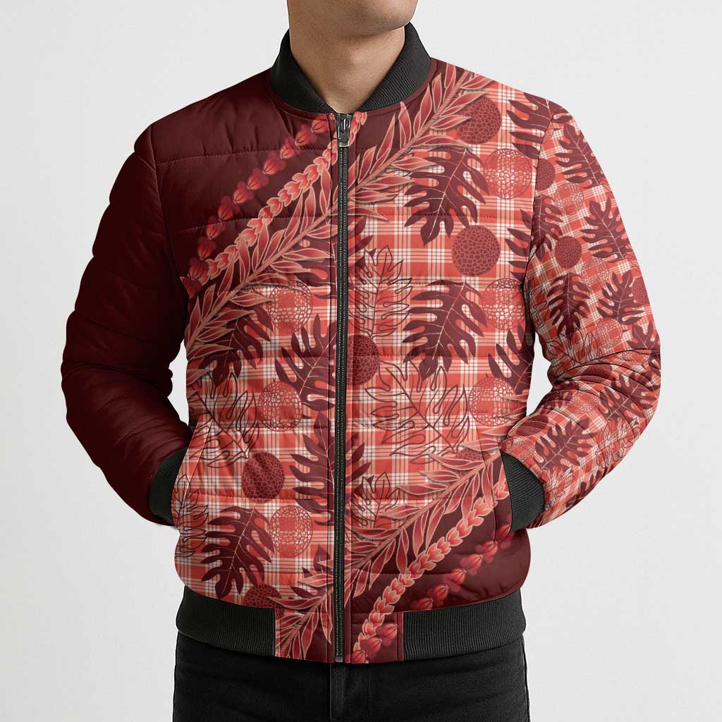Hawaii Breadfruit Palaka Bomber Puffer Jacket Ulaula Maile Lei LT9 - Polynesian Pride