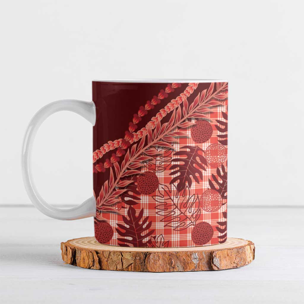 Hawaii Breadfruit Palaka Ceramic Mug Ulaula Maile Lei LT9 Red - Polynesian Pride