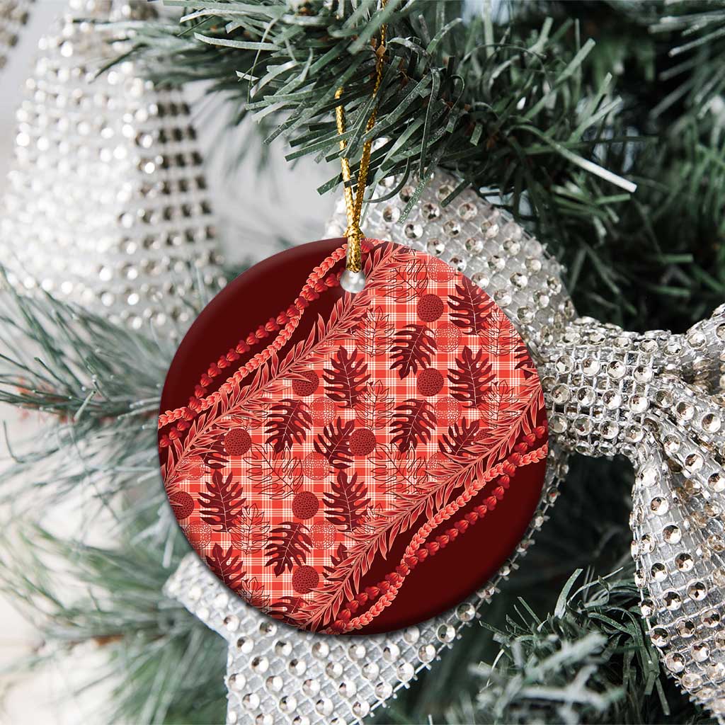 Hawaii Breadfruit Palaka Ceramic Ornament Ulaula Maile Lei - Polynesian Pride