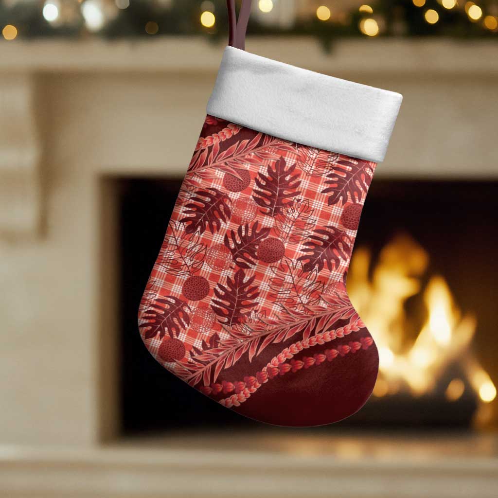 Hawaii Breadfruit Palaka Christmas Stocking Ulaula Maile Lei - Polynesian Pride