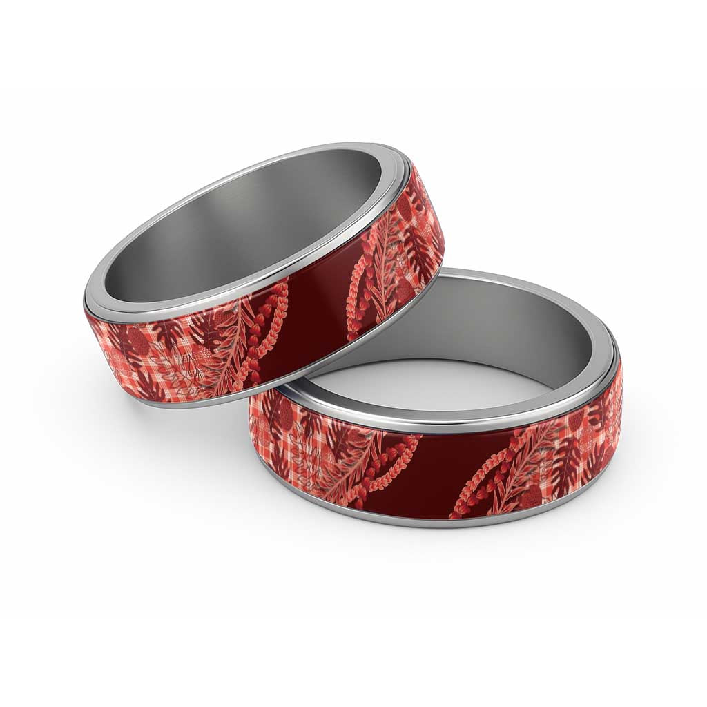 Hawaii Breadfruit Palaka Classic Ring Ulaula Maile Lei LT9 Sliver Red - Polynesian Pride