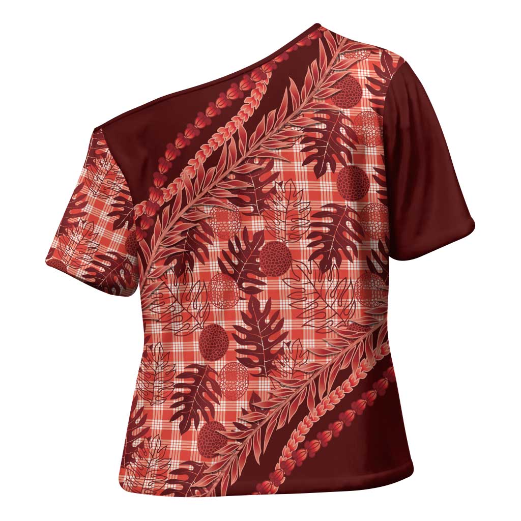 Hawaii Breadfruit Palaka Cross Shoulder Shirt Ulaula Maile Lei LT9 - Polynesian Pride