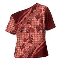 Hawaii Breadfruit Palaka Cross Shoulder Shirt Ulaula Maile Lei LT9 - Polynesian Pride
