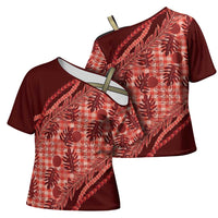 Hawaii Breadfruit Palaka Cross Shoulder Shirt Ulaula Maile Lei LT9 - Polynesian Pride