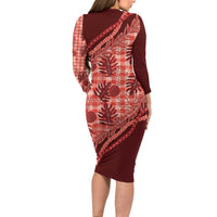 Hawaii Breadfruit Palaka Family Matching Long Sleeve Bodycon Dress and Hawaiian Shirt Ulaula Maile Lei - Polynesian Pride