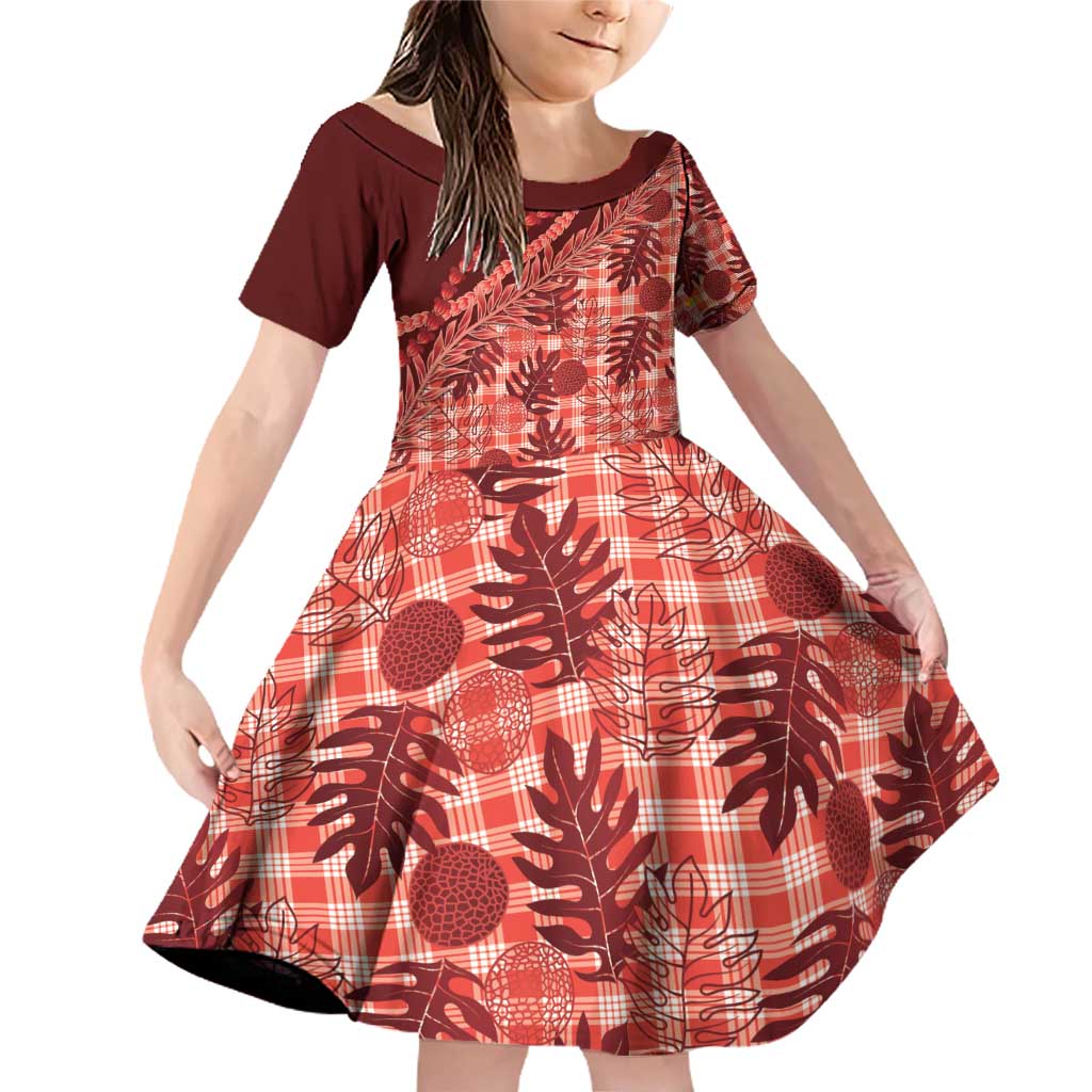 Hawaii Breadfruit Palaka Family Matching Off Shoulder Short Dress and Hawaiian Shirt Ulaula Maile Lei - Polynesian Pride