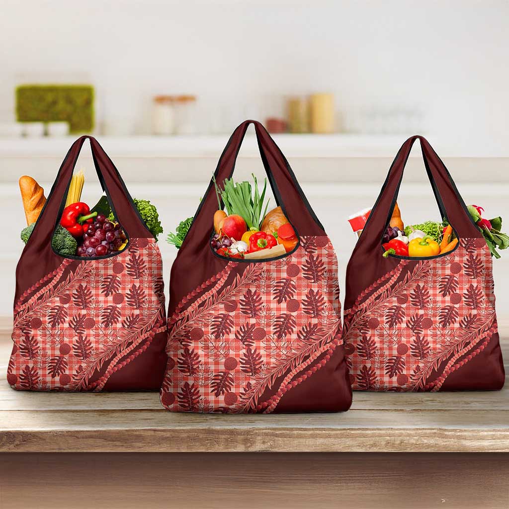 Hawaii Breadfruit Palaka Grocery Bag Ulaula Maile Lei - Polynesian Pride