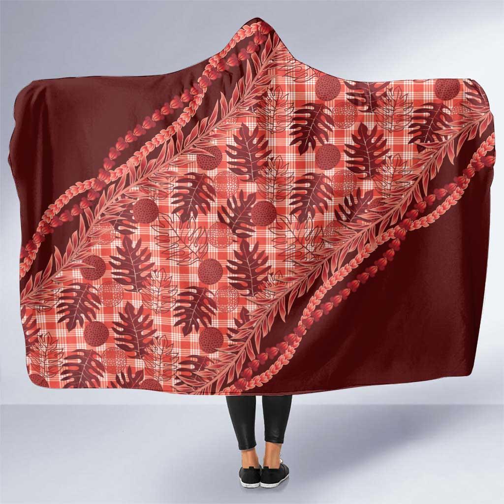 Hawaii Breadfruit Palaka Hooded Blanket Ulaula Maile Lei LT9 One Size Red - Polynesian Pride
