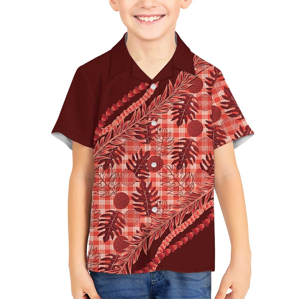 Hawaii Breadfruit Palaka Kid Hawaiian Shirt Ulaula Maile Lei LT9 Kid Red - Polynesian Pride