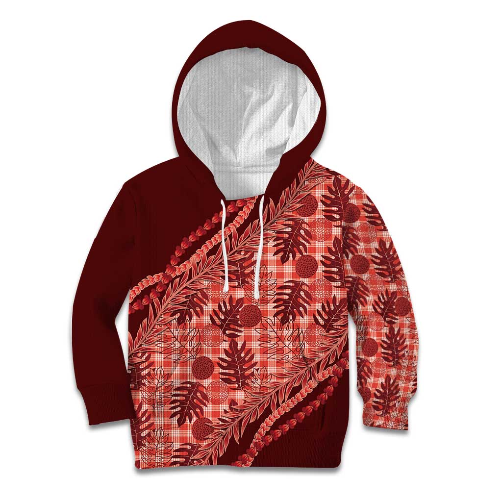 Hawaii Breadfruit Palaka Kid Hoodie Ulaula Maile Lei - Polynesian Pride