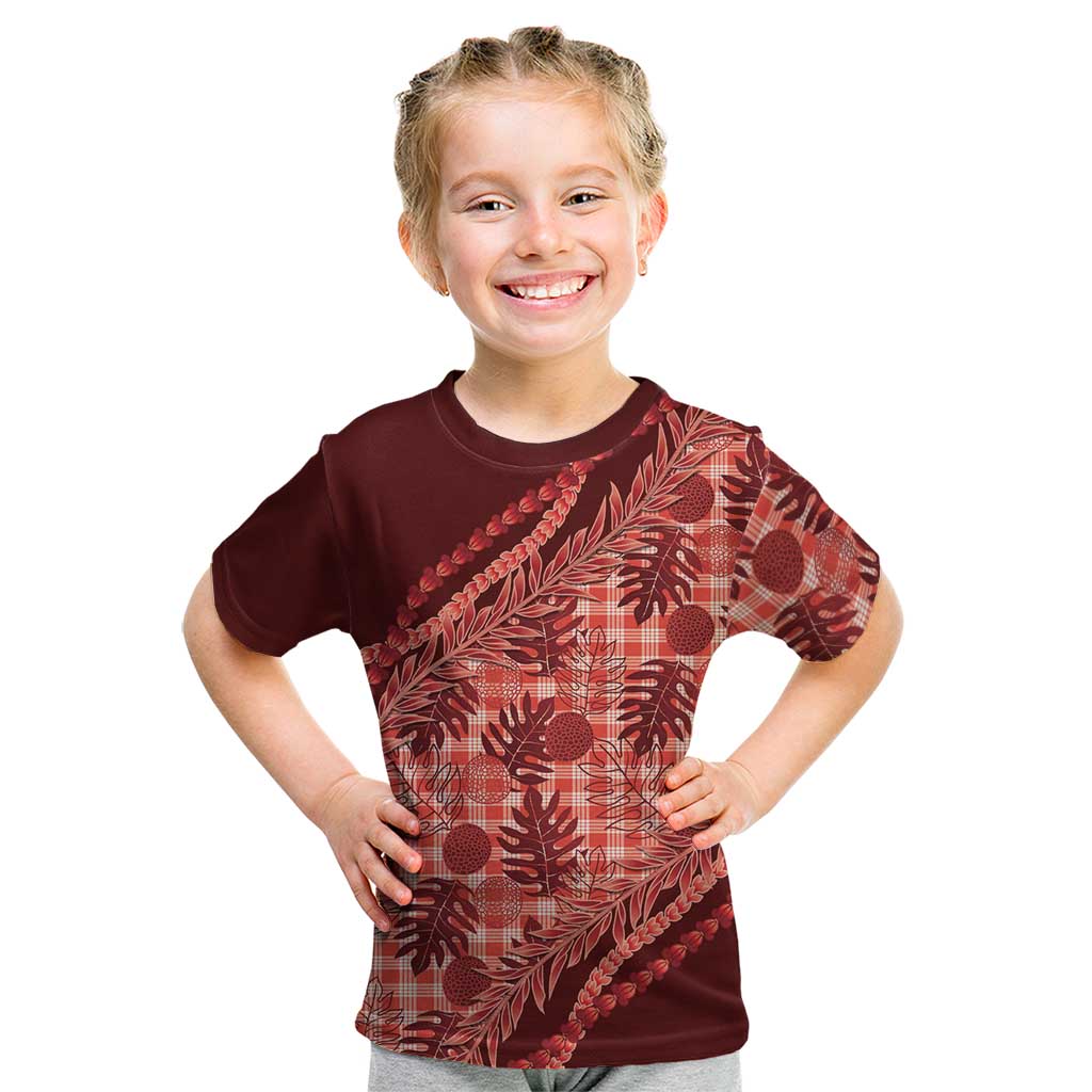 Hawaii Breadfruit Palaka Kid T Shirt Ulaula Maile Lei LT9 Red - Polynesian Pride
