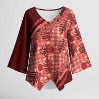 Hawaii Breadfruit Palaka Kimono Sleeve Blouse Ulaula Maile Lei LT9 Female Red - Polynesian Pride