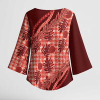 Hawaii Breadfruit Palaka Kimono Sleeve Blouse Ulaula Maile Lei LT9 - Polynesian Pride