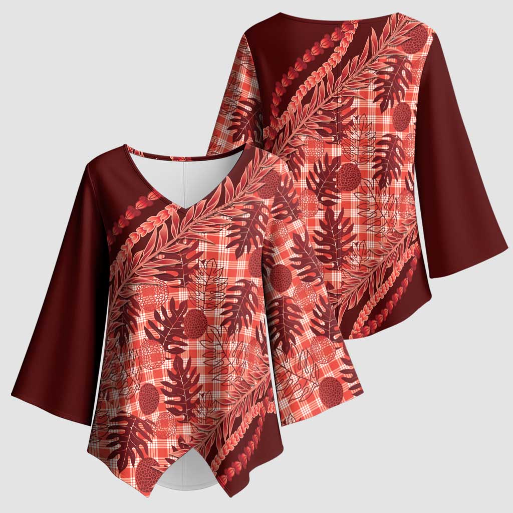 Hawaii Breadfruit Palaka Kimono Sleeve Blouse Ulaula Maile Lei LT9 - Polynesian Pride