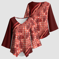 Hawaii Breadfruit Palaka Kimono Sleeve Blouse Ulaula Maile Lei LT9 - Polynesian Pride