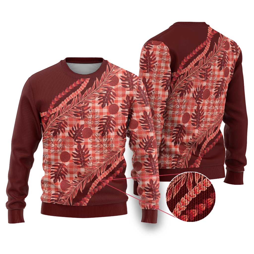 Hawaii Breadfruit Palaka Ugly Christmas Sweater Ulaula Maile Lei - Polynesian Pride