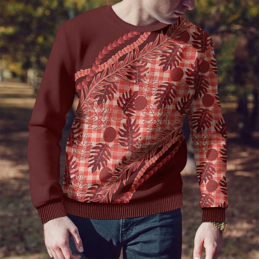 Hawaii Breadfruit Palaka Ugly Christmas Sweater Ulaula Maile Lei - Polynesian Pride