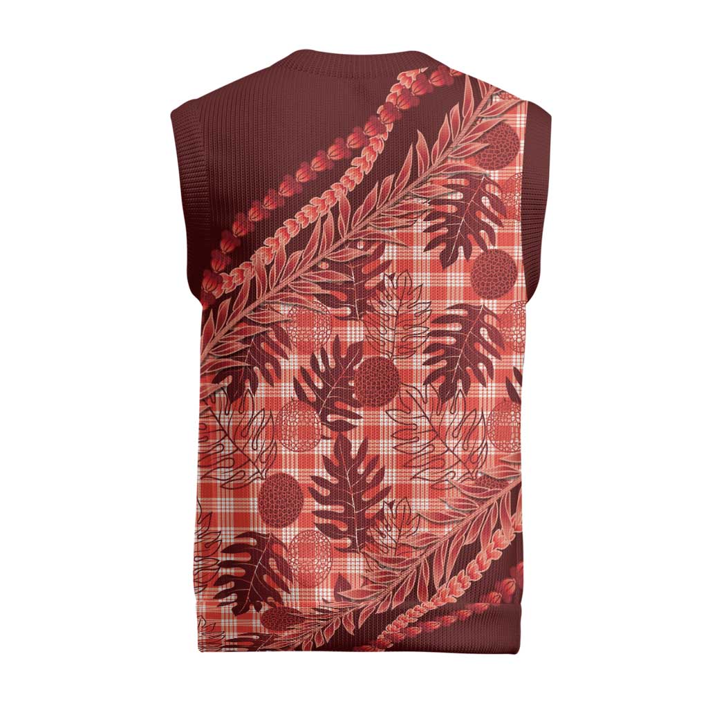 Hawaii Breadfruit Palaka Christmas Knitted V-Neck Vest Ulaula Maile Lei - Polynesian Pride