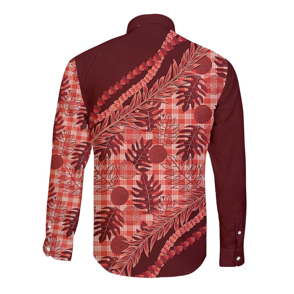 Hawaii Breadfruit Palaka Long Sleeve Button Shirt Ulaula Maile Lei LT9 - Polynesian Pride