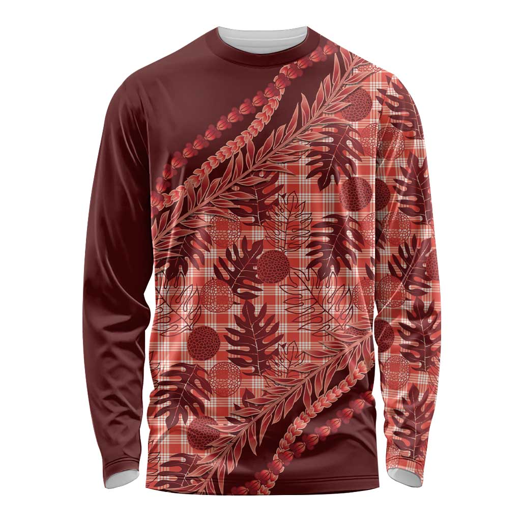 Hawaii Breadfruit Palaka Long Sleeve Shirt Ulaula Maile Lei LT9 Unisex Red - Polynesian Pride