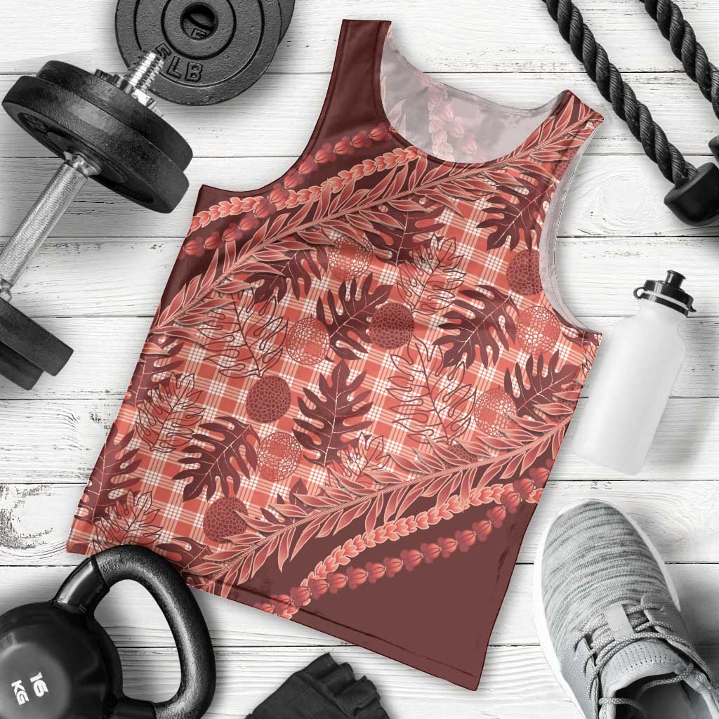 Hawaii Breadfruit Palaka Men Tank Top Ulaula Maile Lei LT9 - Polynesian Pride