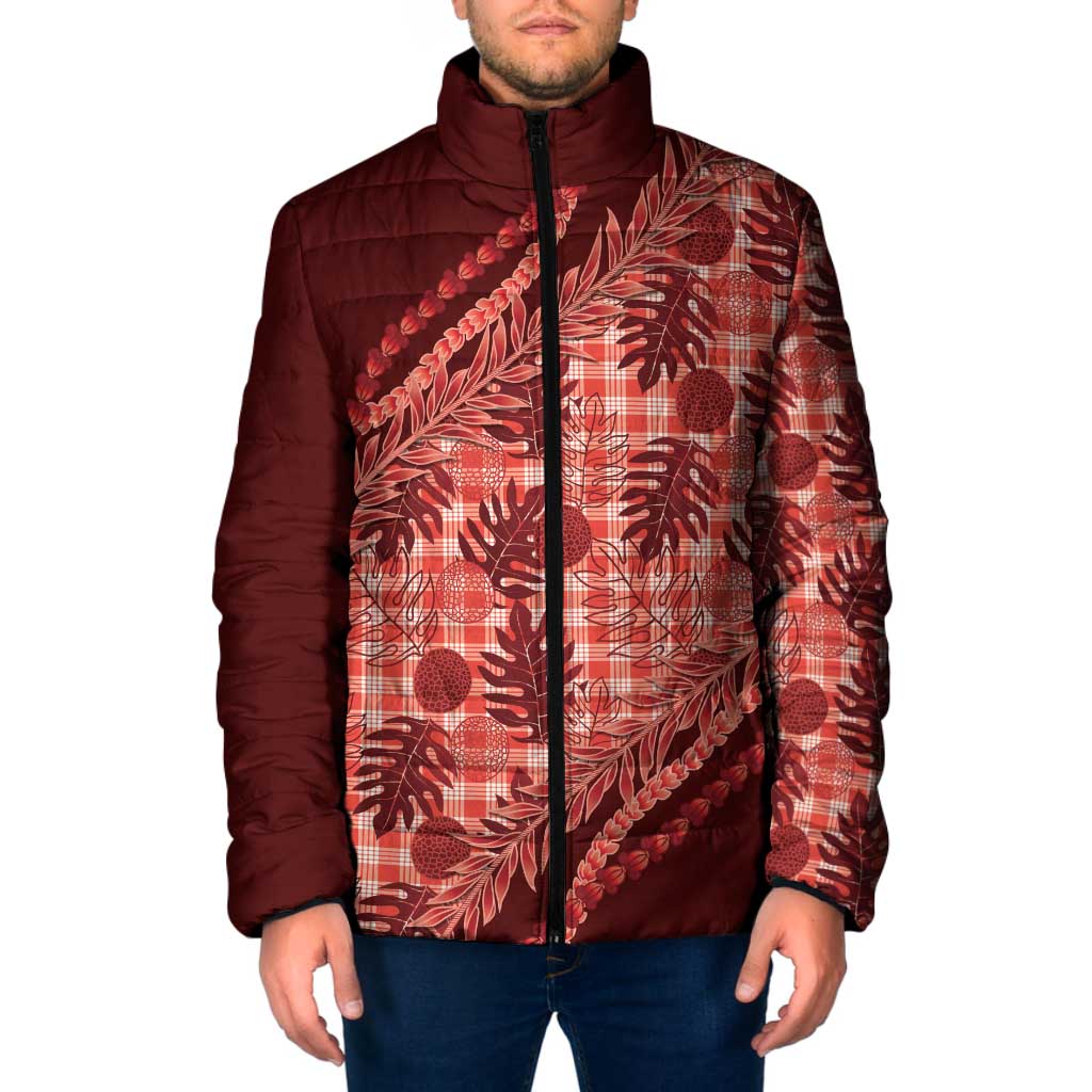 Hawaii Breadfruit Palaka Padded Jacket Ulaula Maile Lei LT9 Men Red - Polynesian Pride